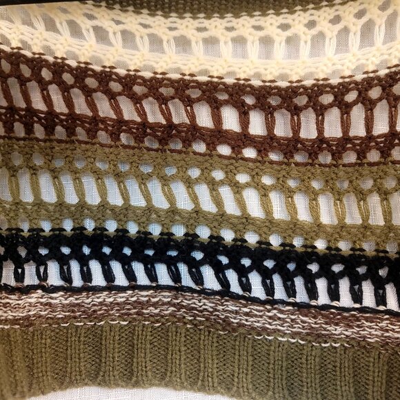 Cropped Crochet Striped Long Sleeve Sweater Small Multi-Color Acrylic Knit Boho - Picture 6 of 11